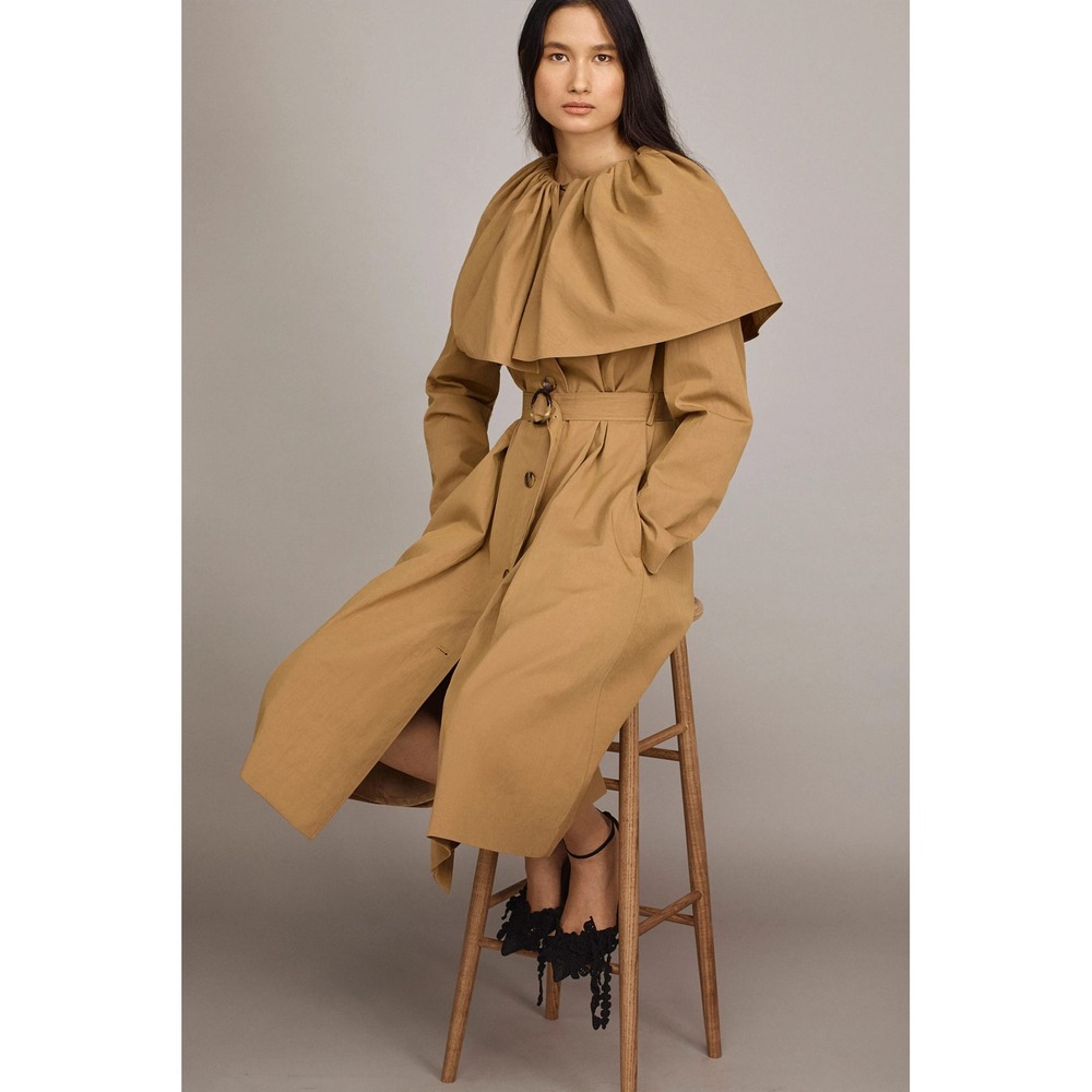 Size Large - Rebecca Taylor Runway Caped Cotton Trench Coat Tan Almond Brown